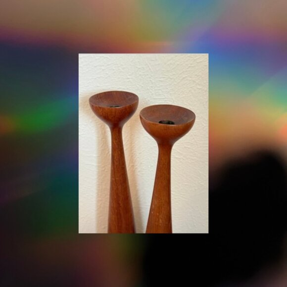 MCM Danish Modern Teak Candle Holders Pair - Picture 2 of 7